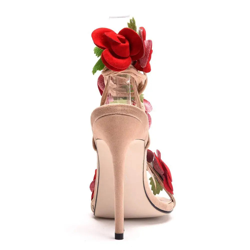 Rose Lace Up Stilettos - Floral Fawna
