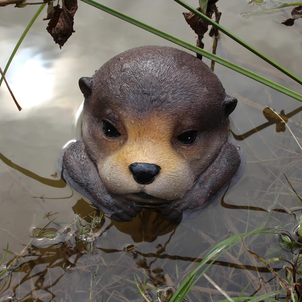 Floating Otter Pond Sculpture - Floral Fawna