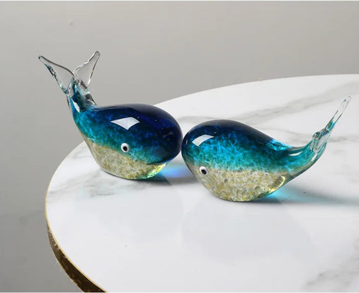 Glass Whale Ornament - Floral Fawna