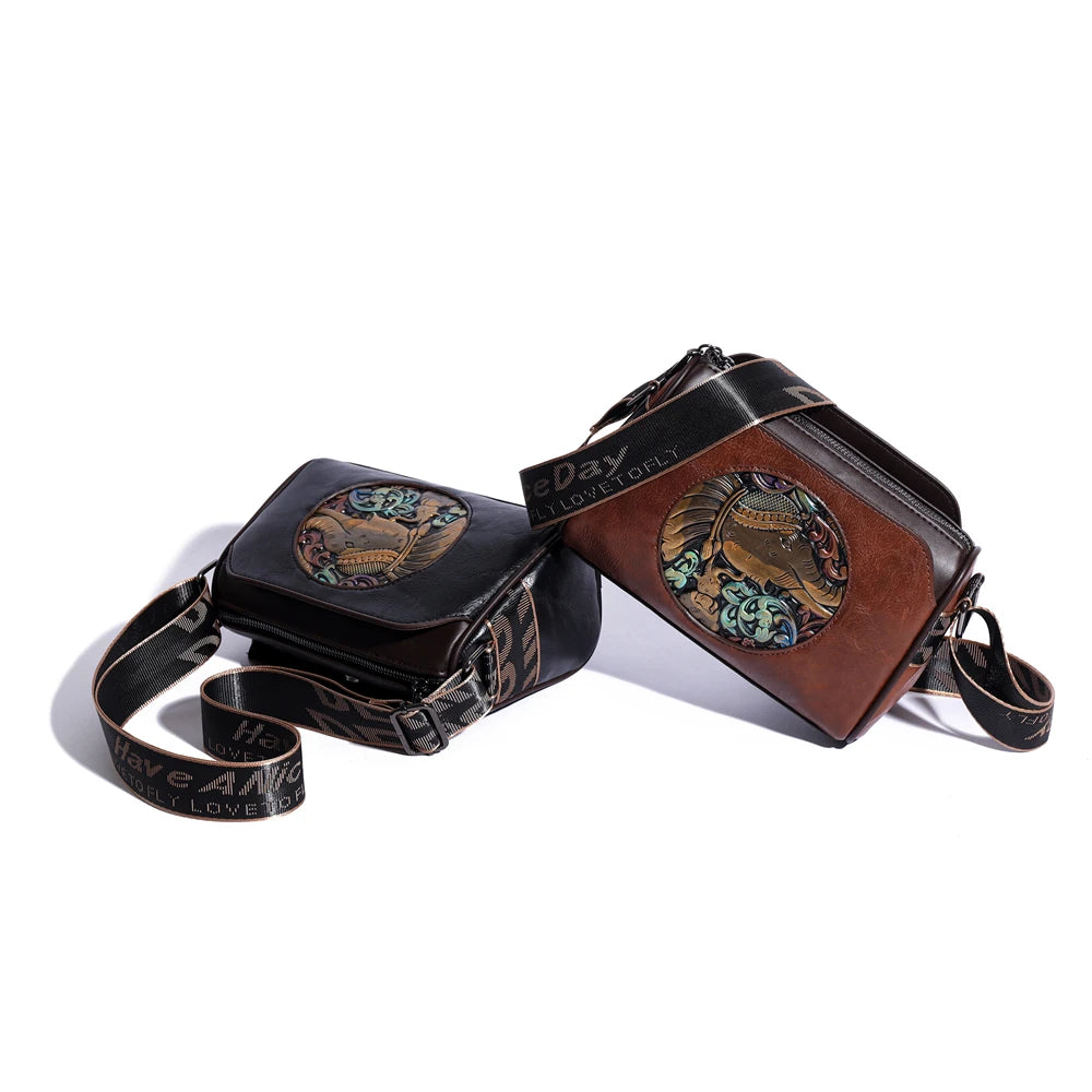 Elephant Embossed Messenger Bag - Floral Fawna