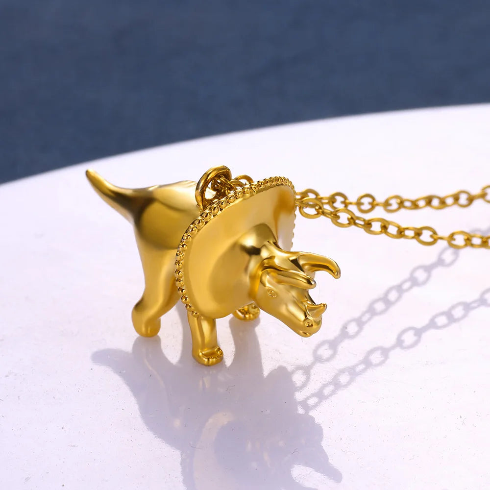 Gold Dinosaur Necklace - Floral Fawna