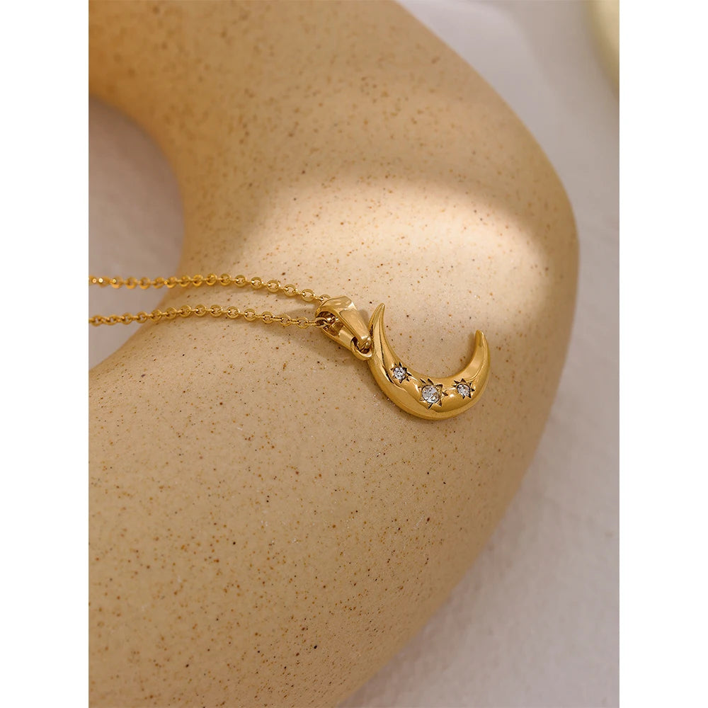 Crescent Moon & Star Necklace - Floral Fawna