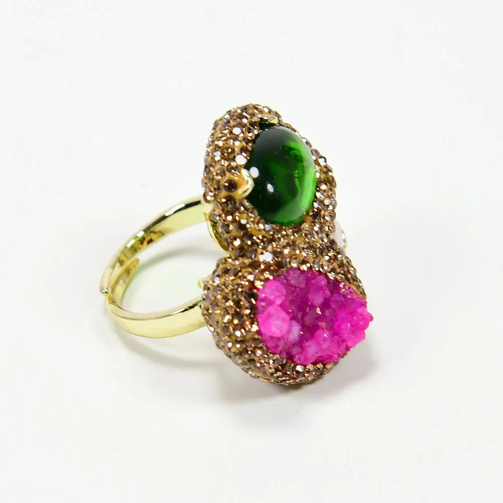 Pearl & Agate Druzy Ring - Floral Fawna