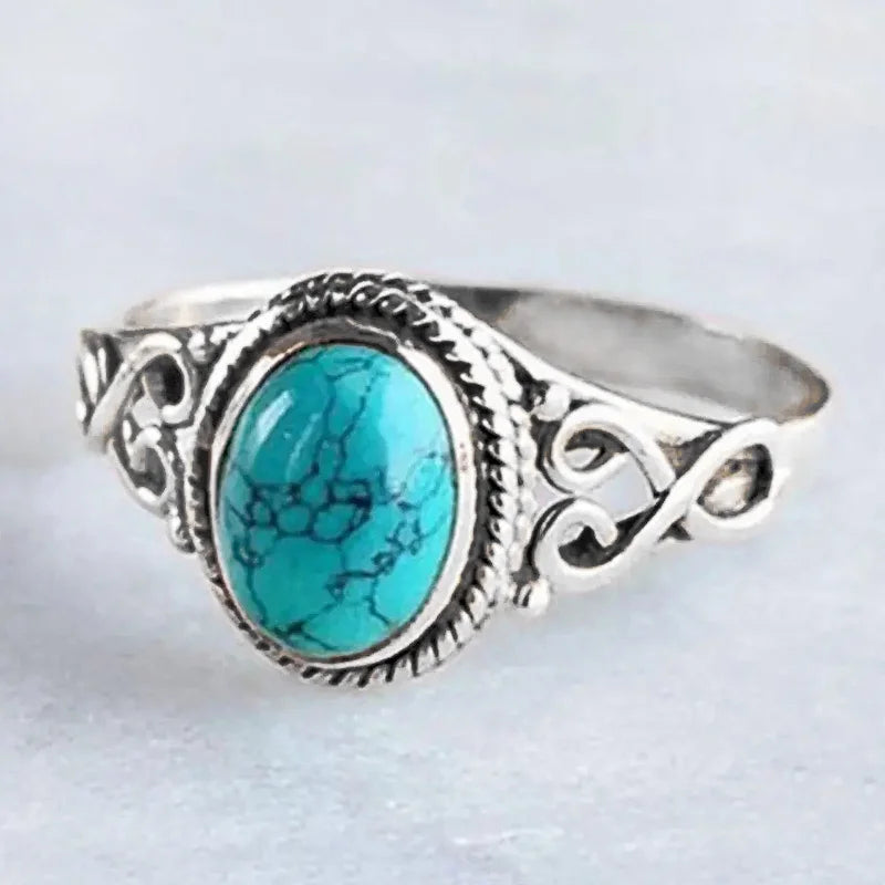 Boho Blue Stone Ring - Floral Fawna