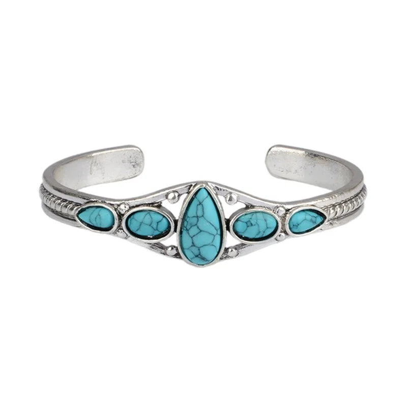 Natural Stone Cuff Bangle - Floral Fawna