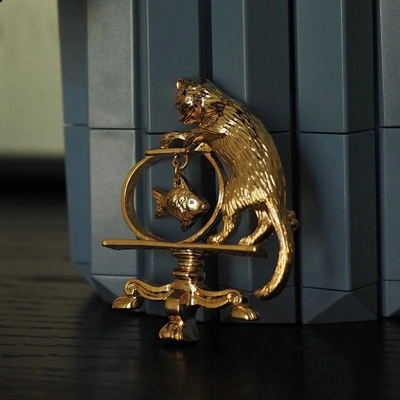 Antique Style Cat Fishing Brooch - Floral Fawna