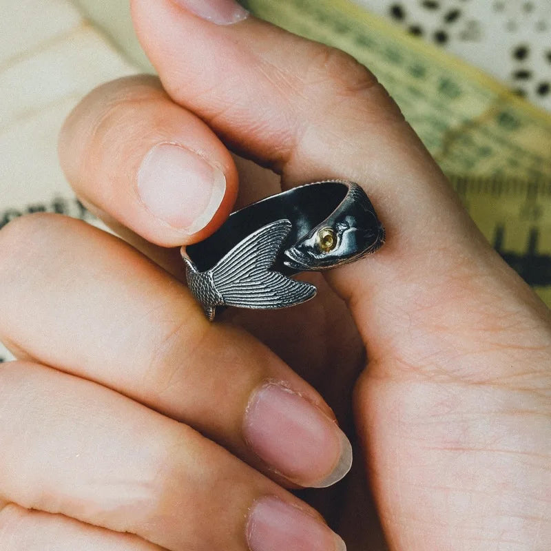 Sterling Silver Fish Open Ring - Floral Fawna