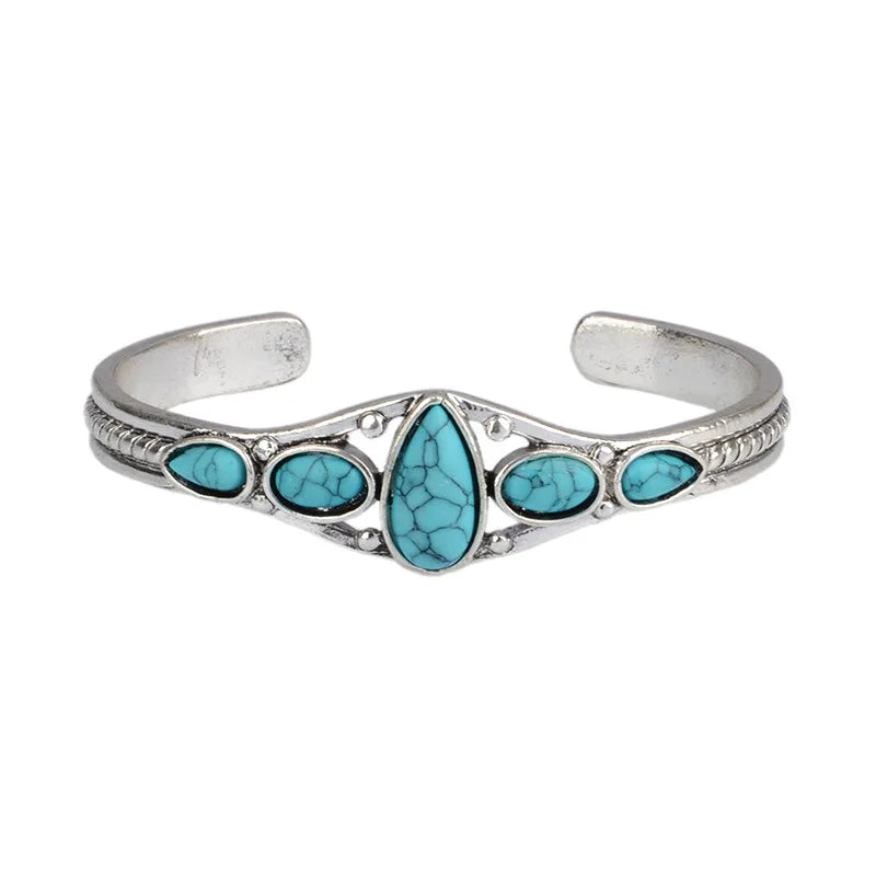 Natural Stone Cuff Bangle - Floral Fawna