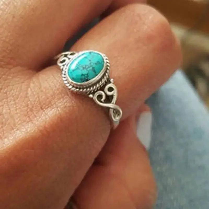 Boho Blue Stone Ring - Floral Fawna