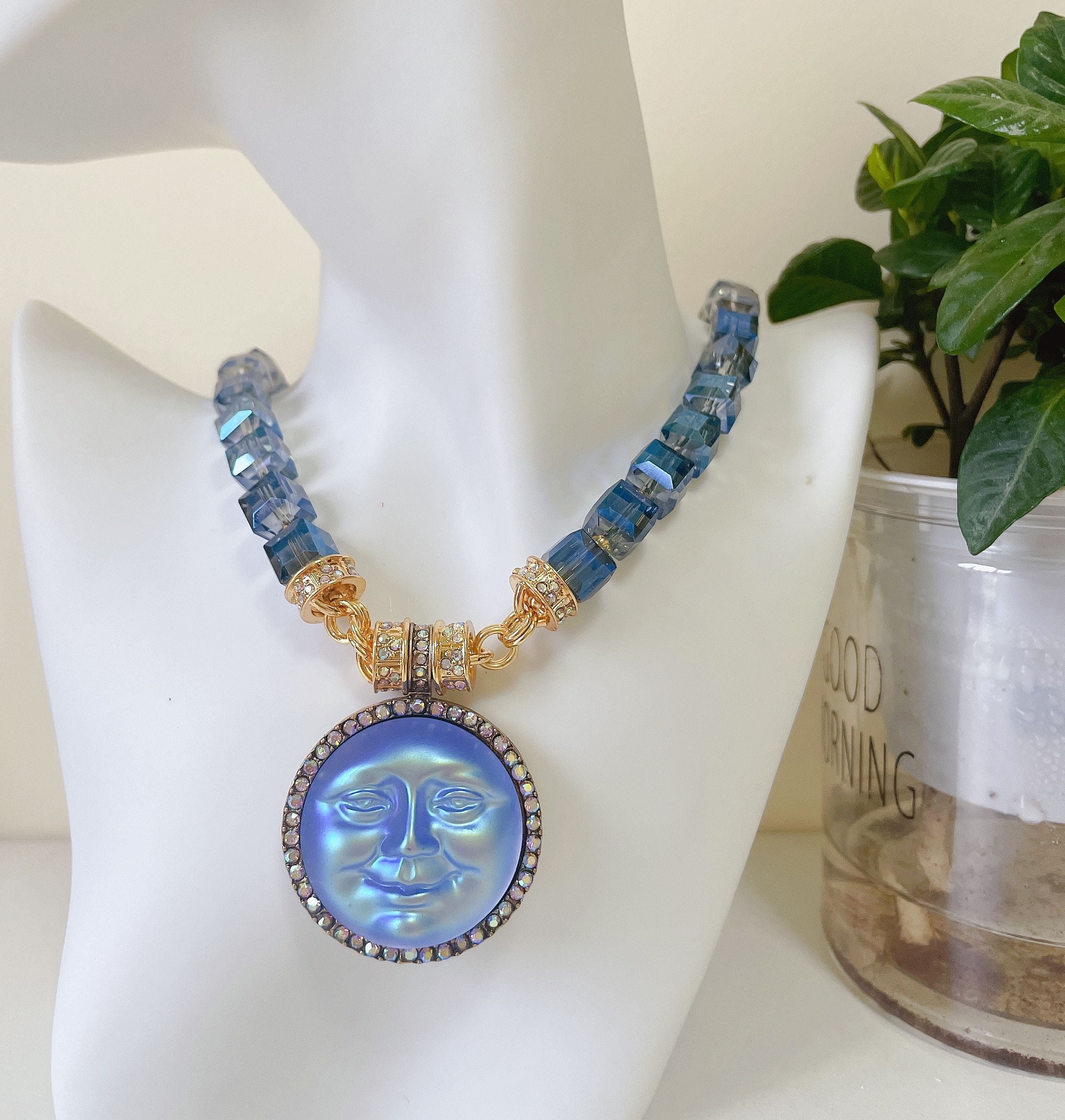 Holographic Moon Face Necklace