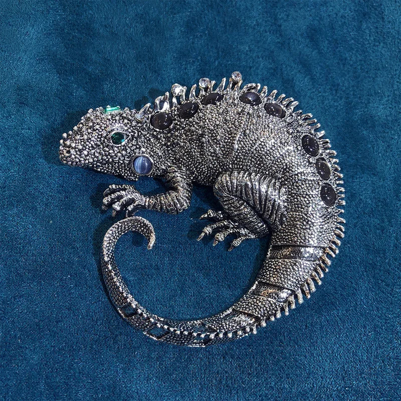 Rhinestone Iguana Brooch - Floral Fawna