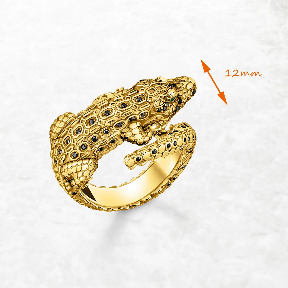 Gold Plated Crocodile Ring - Floral Fawna