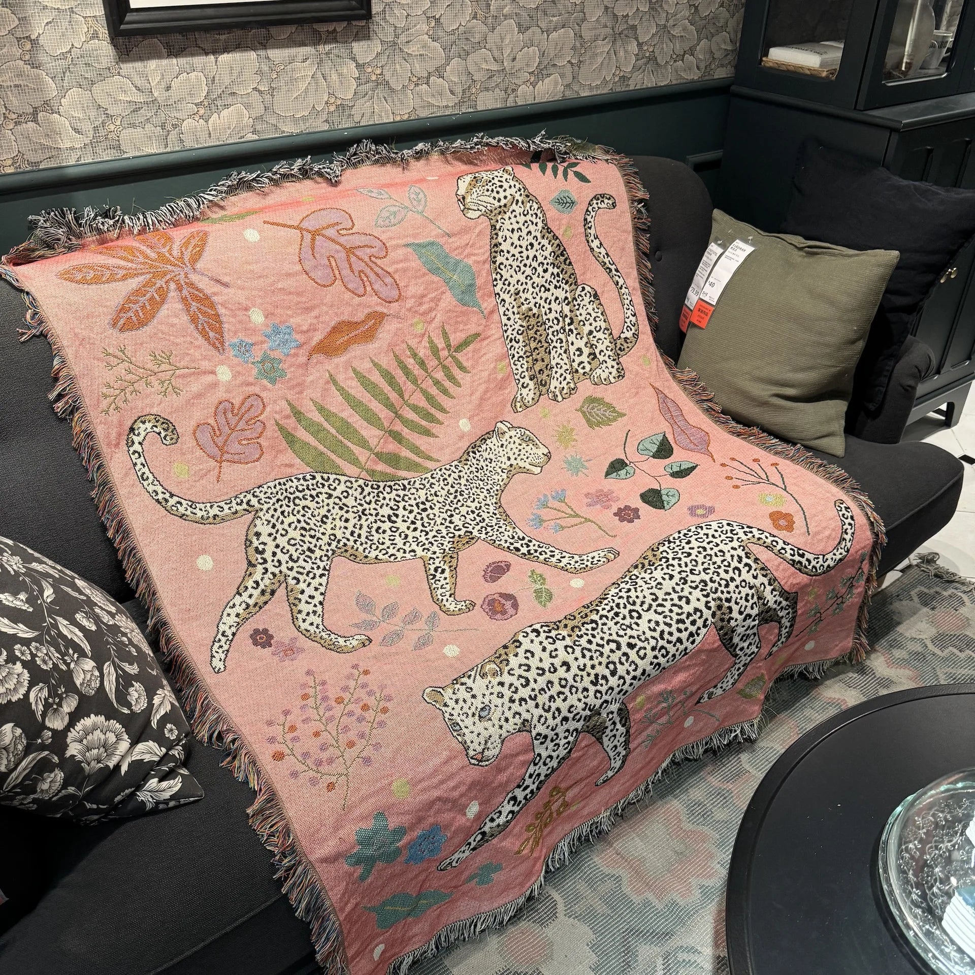 Pink Leopard Knitted Tapestry - Floral Fawna