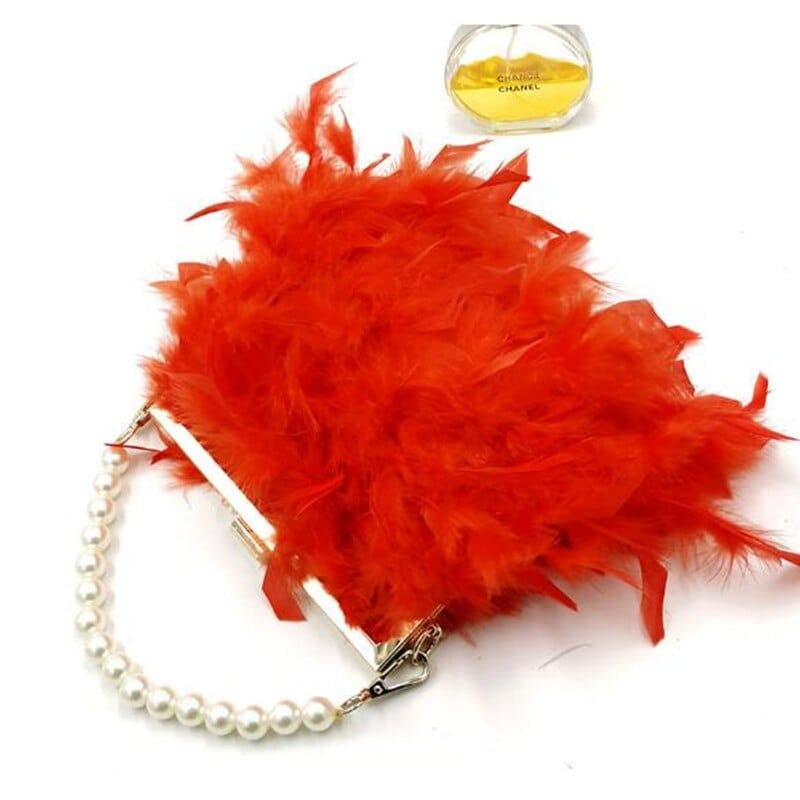 Gatsby Feather & Pearl Evening Bag - Floral Fawna