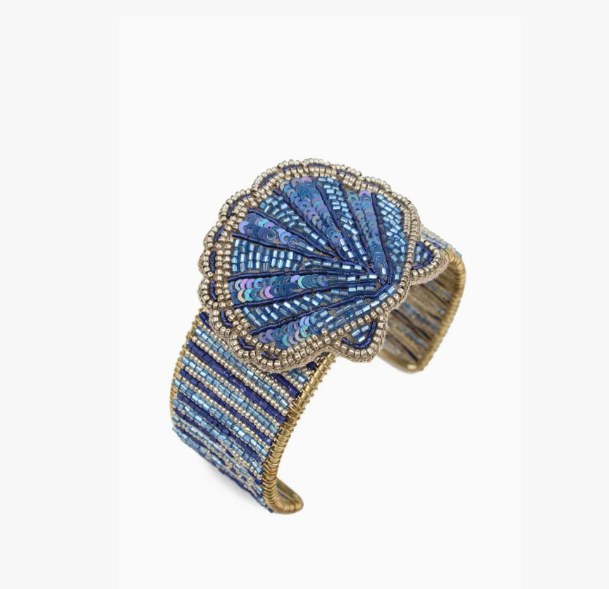 Blue Shell Beaded Cuff Bracelet
