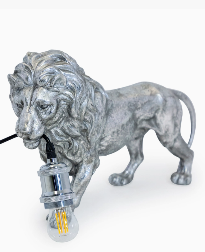 Silver Lion Table Lamp