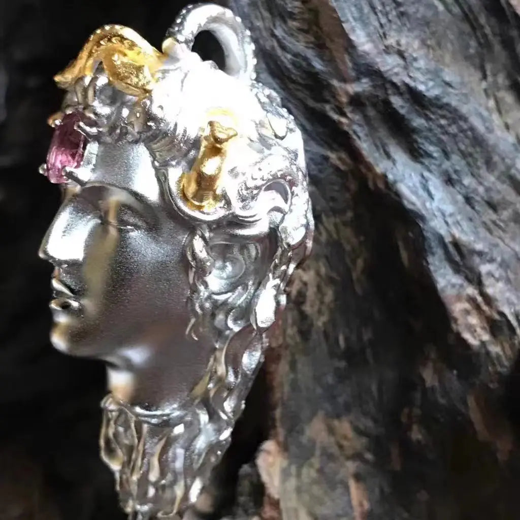 Sterling Silver Rubellite Medusa Pendant - Floral Fawna