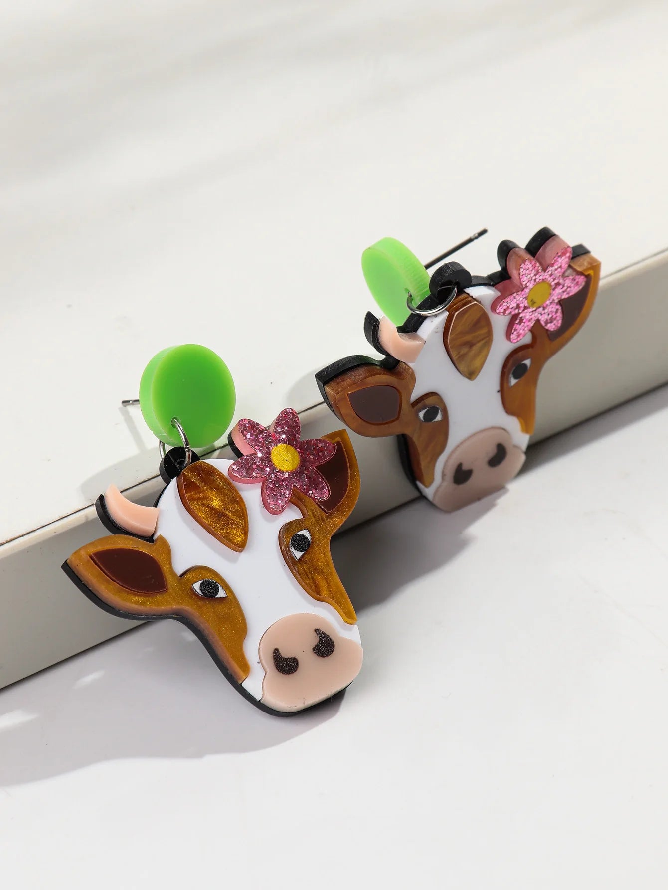 Acrylic Highland Cow Earrings - Floral Fawna
