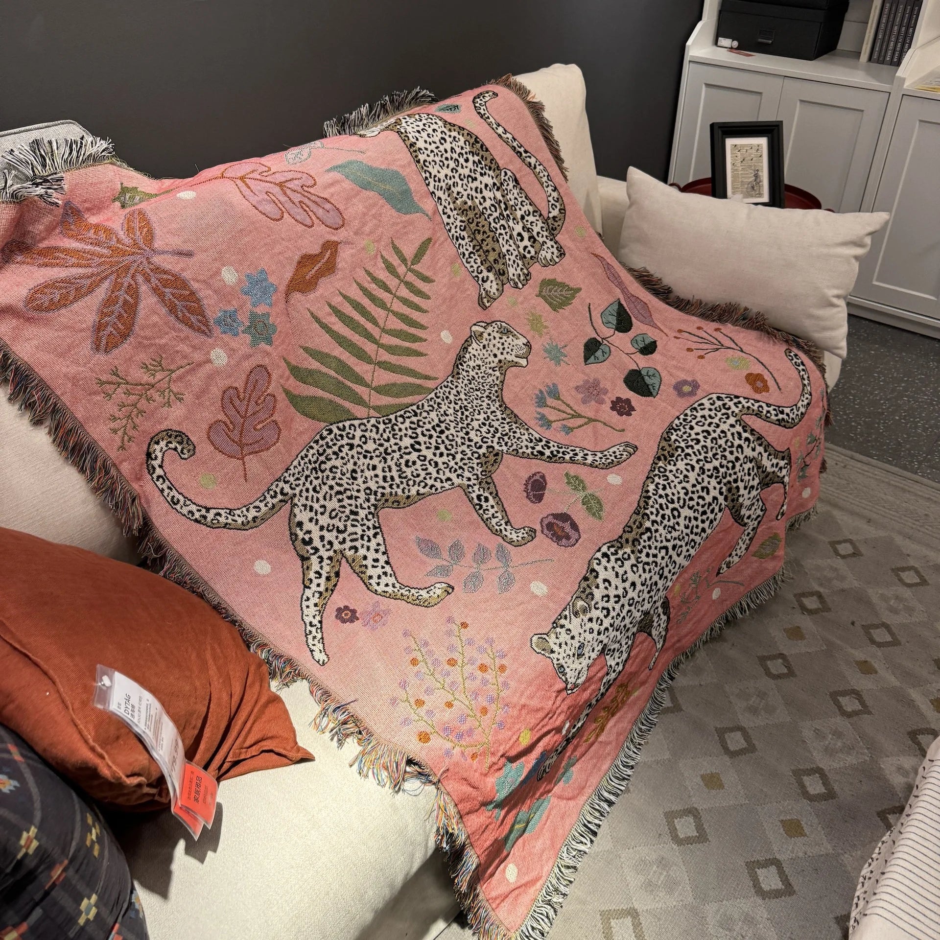 Pink Leopard Knitted Tapestry - Floral Fawna