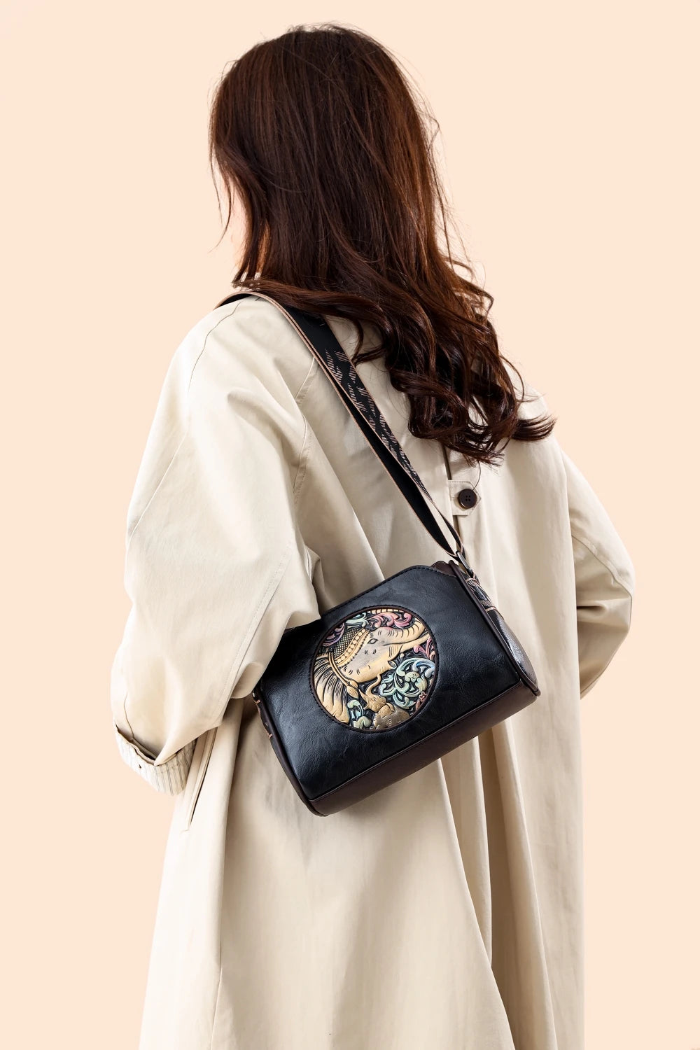 Elephant Embossed Messenger Bag - Floral Fawna