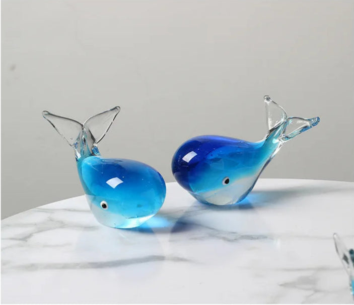 Glass Whale Ornament - Floral Fawna