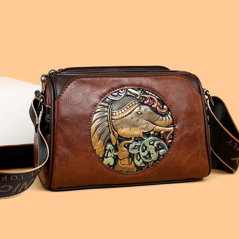 Elephant Embossed Messenger Bag - Floral Fawna