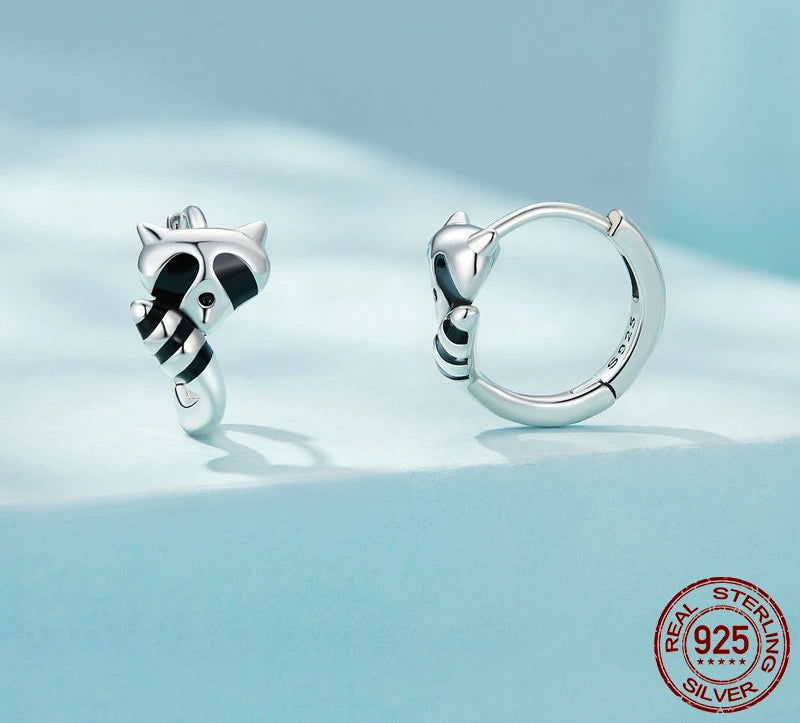 Sterling Silver Raccoon Hoop Earrings - Floral Fawna