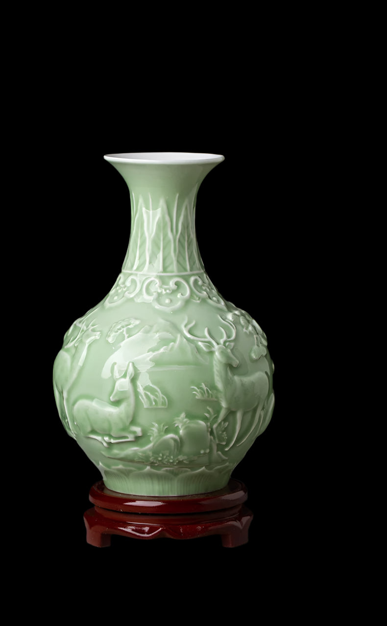Ceramic Patterned Green Vase