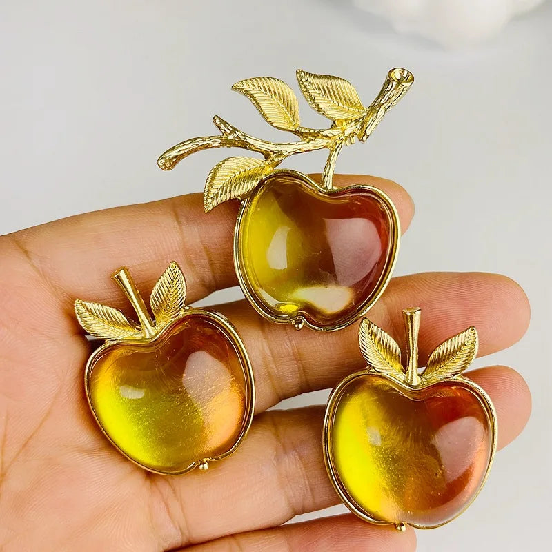 Medieval Style Apple Brooch and Earrings Set - Floral Fawna