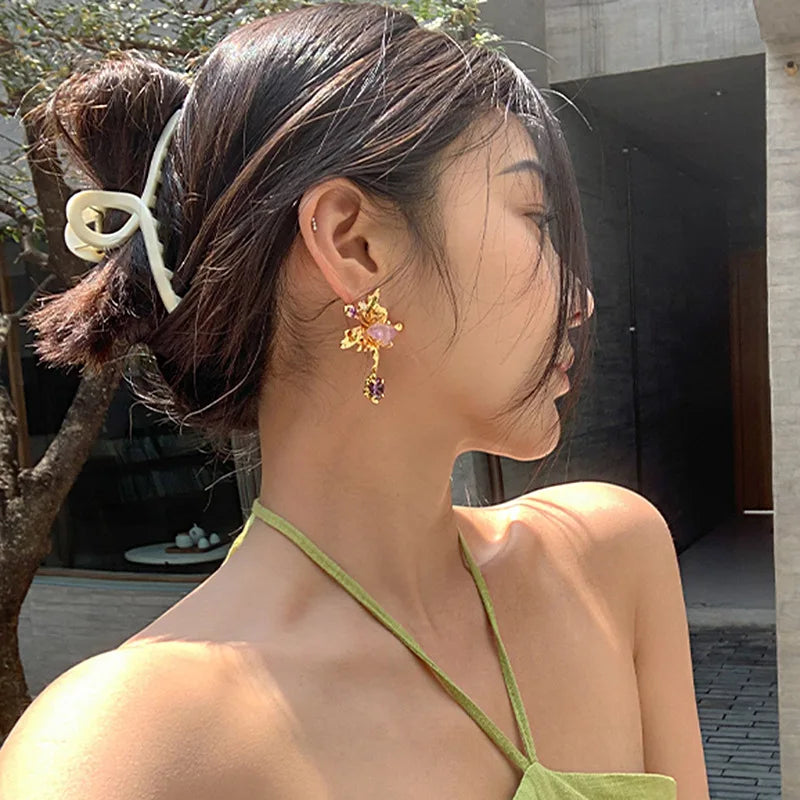 Freshwater Pearl & Stone Asymmetrical Earrings