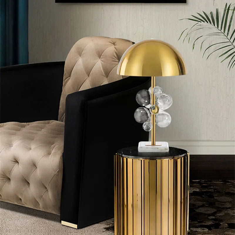 Mushroom & Glass Bubble Bedside Lamp - Floral Fawna
