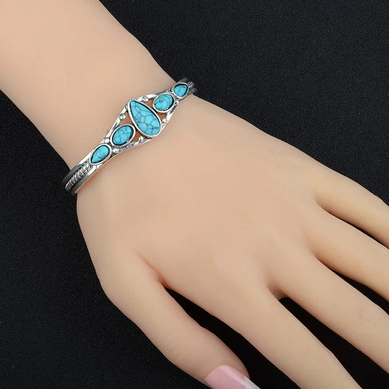 Natural Stone Cuff Bangle - Floral Fawna