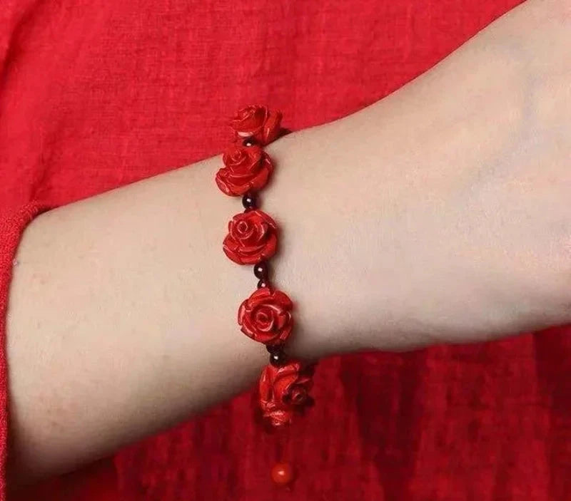Red Rose Beaded Bracelet - Floral Fawna
