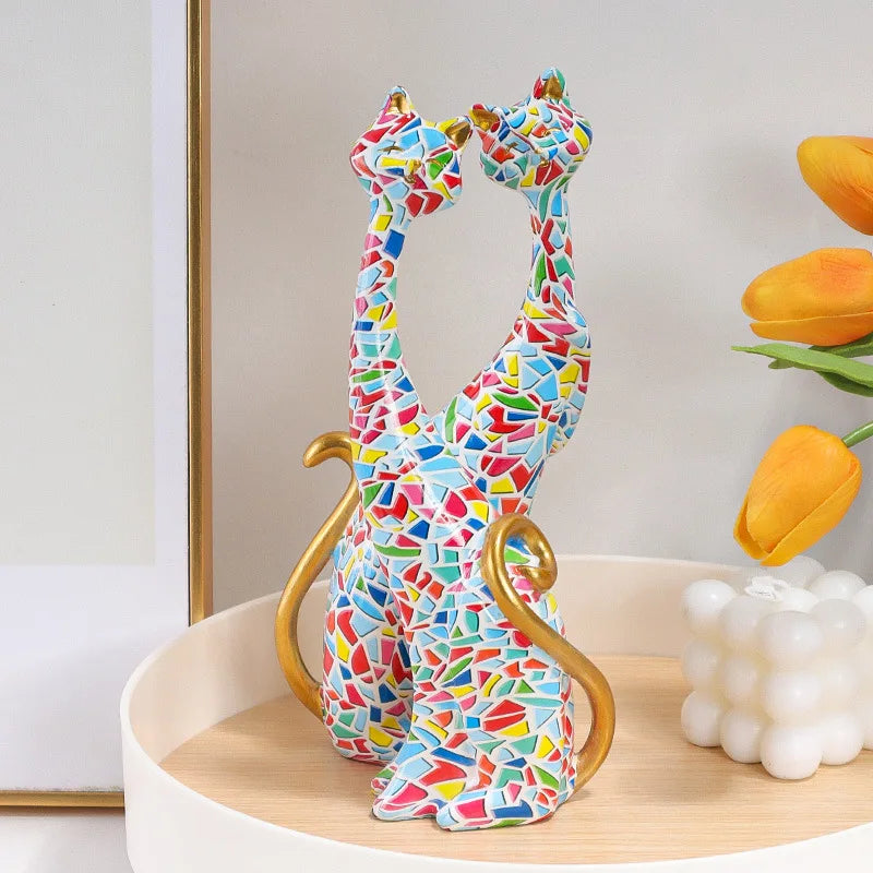 Two Cat Sculptures - Floral Fawna