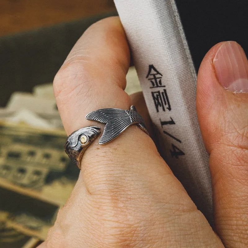 Sterling Silver Fish Open Ring - Floral Fawna
