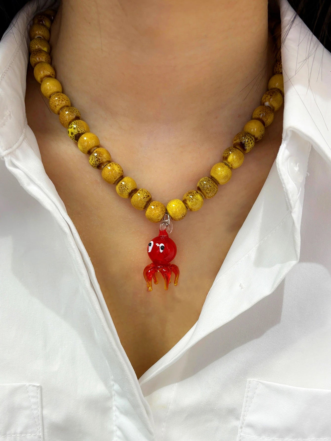 Glass Pendant Beaded Necklace - Floral Fawna