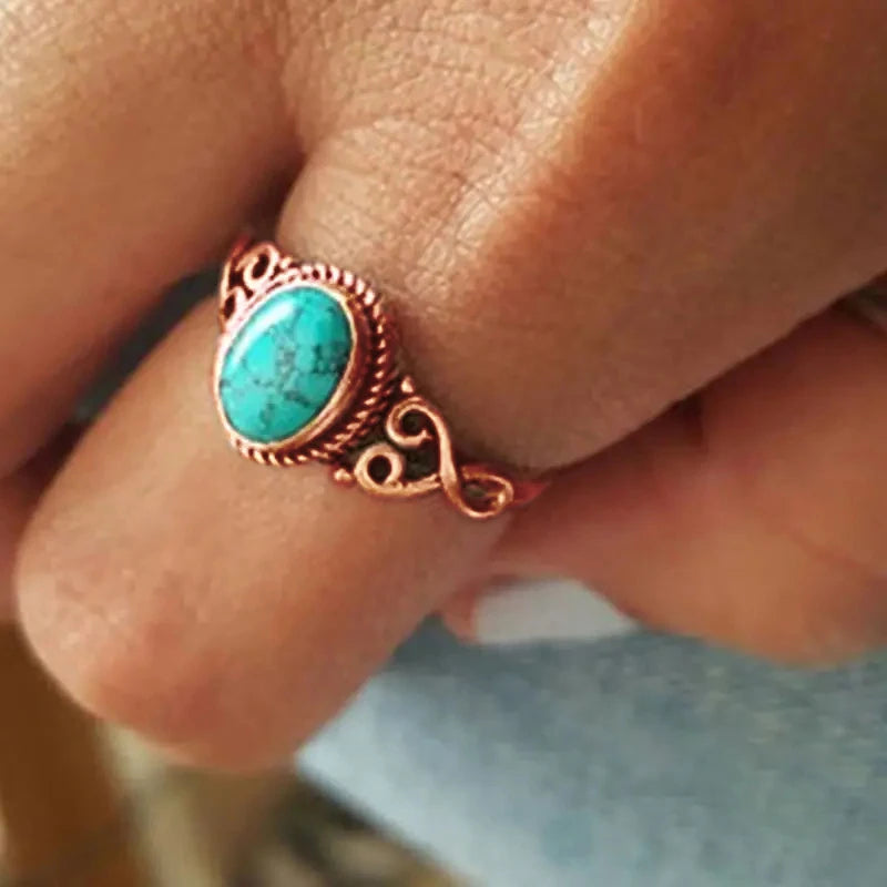 Boho Blue Stone Ring - Floral Fawna