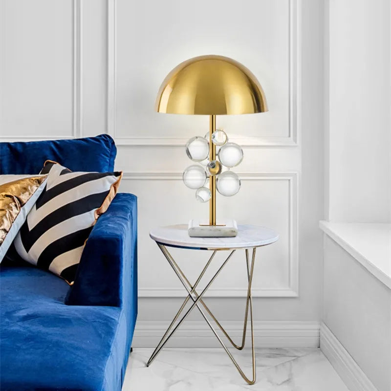 Mushroom & Glass Bubble Bedside Lamp - Floral Fawna