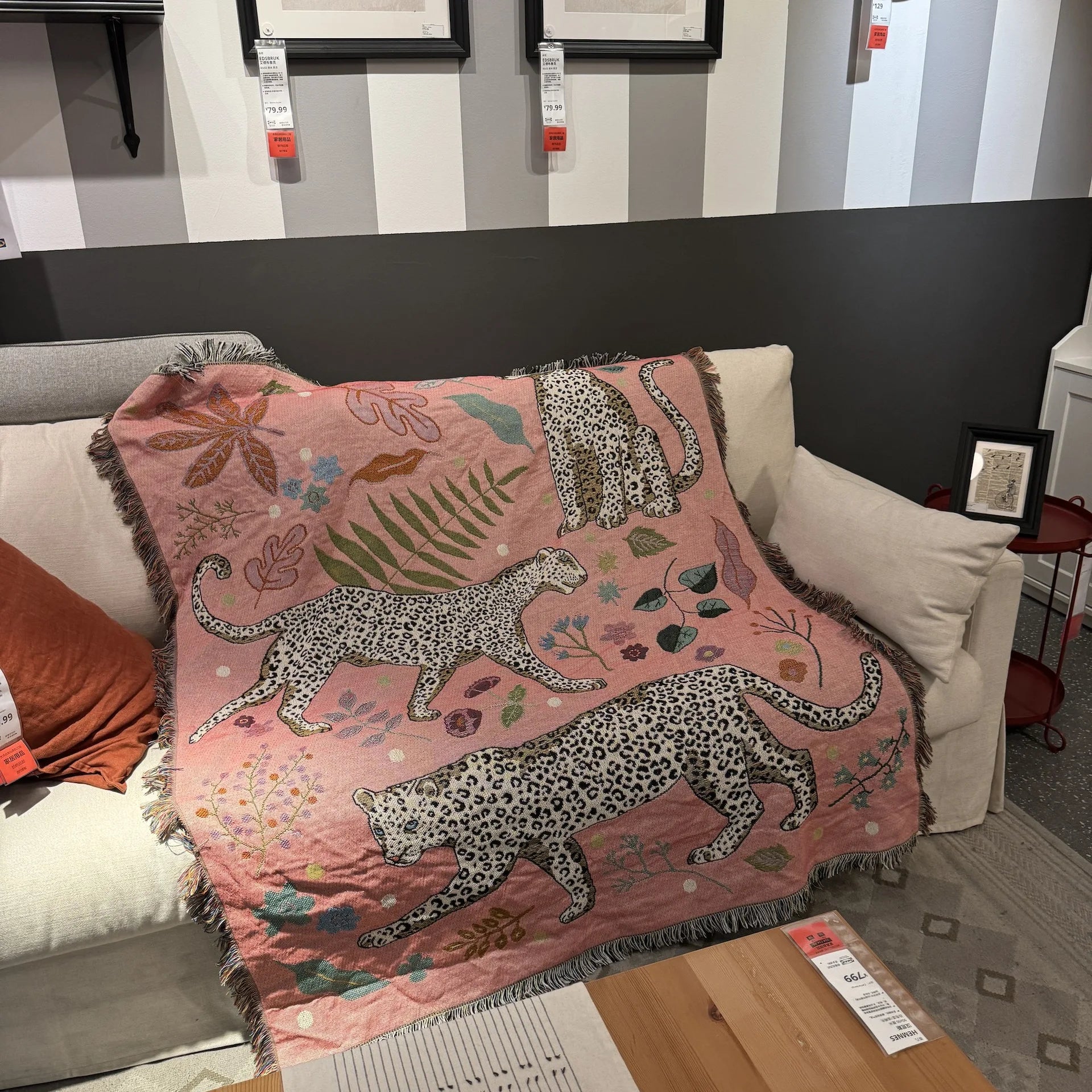 Pink Leopard Knitted Tapestry - Floral Fawna