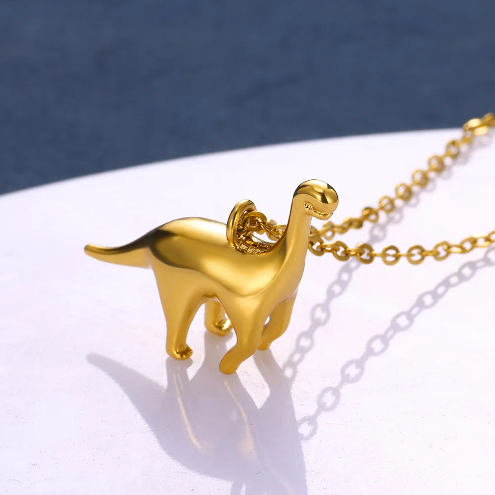 Gold Dinosaur Necklace - Floral Fawna