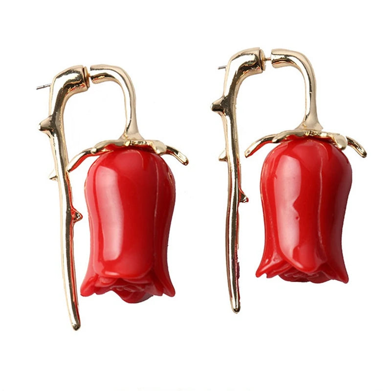 Dangle Red Tulip Earrings - Floral Fawna