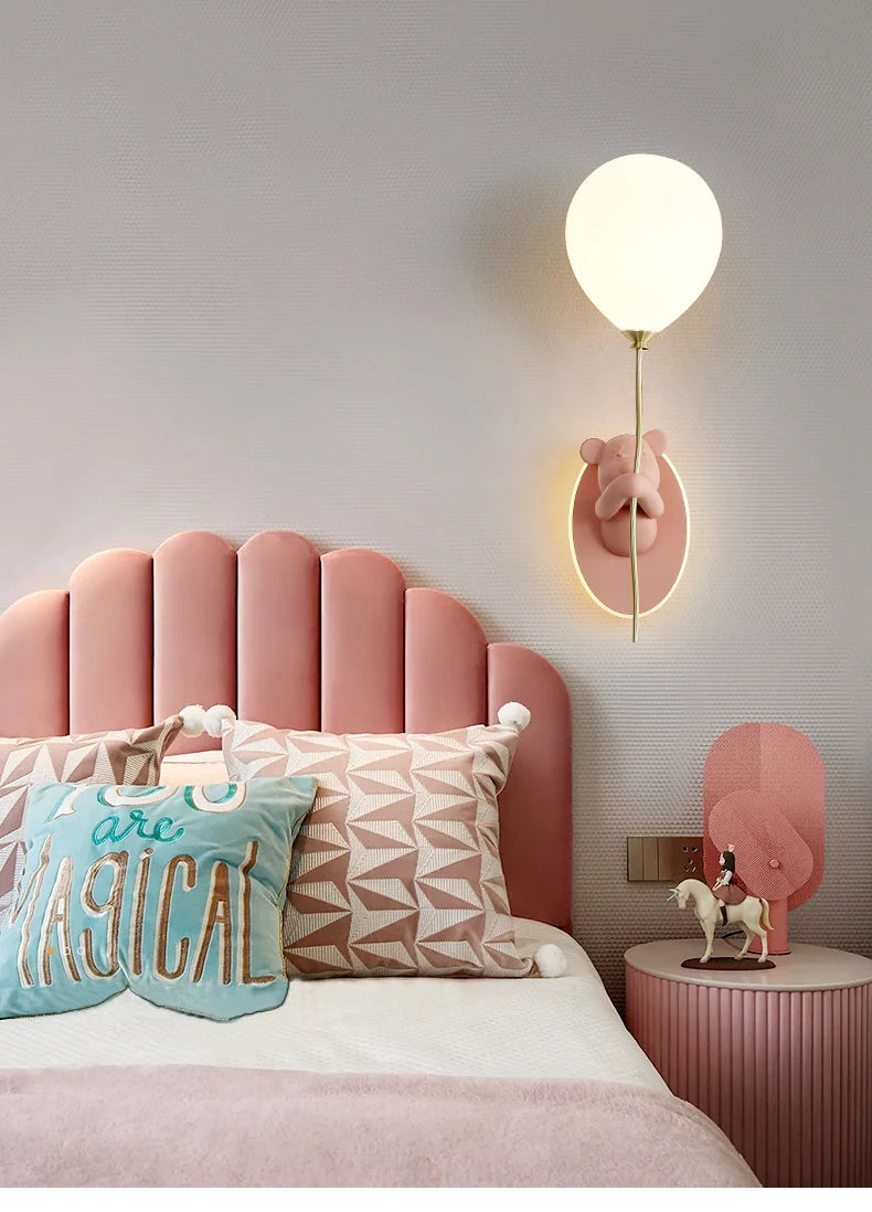 Bear Holding Balloon Wall Light - Floral Fawna