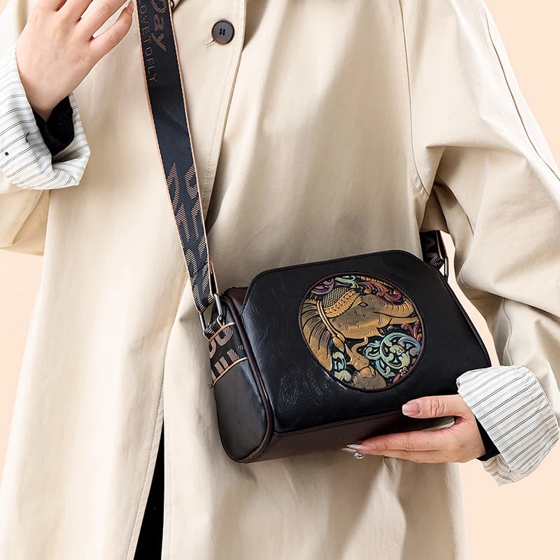 Elephant Embossed Messenger Bag - Floral Fawna