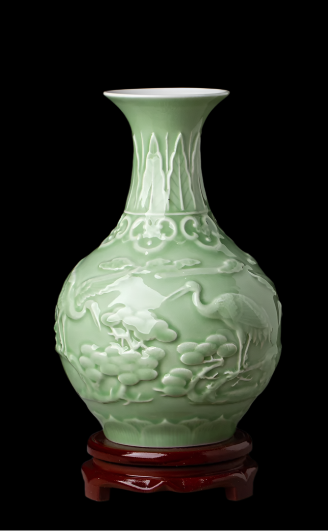 Ceramic Patterned Green Vase