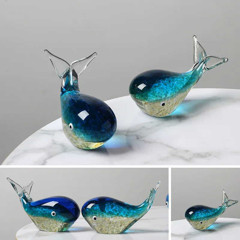 Glass Whale Ornament - Floral Fawna