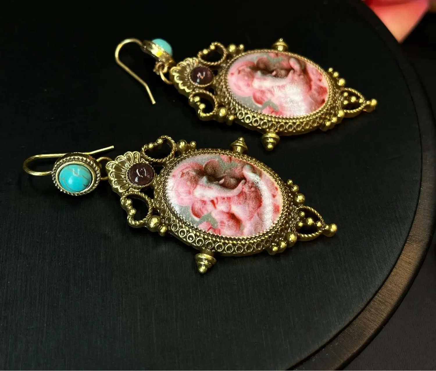 Pink Cameo Ganesh Elephant Earrings - Floral Fawna