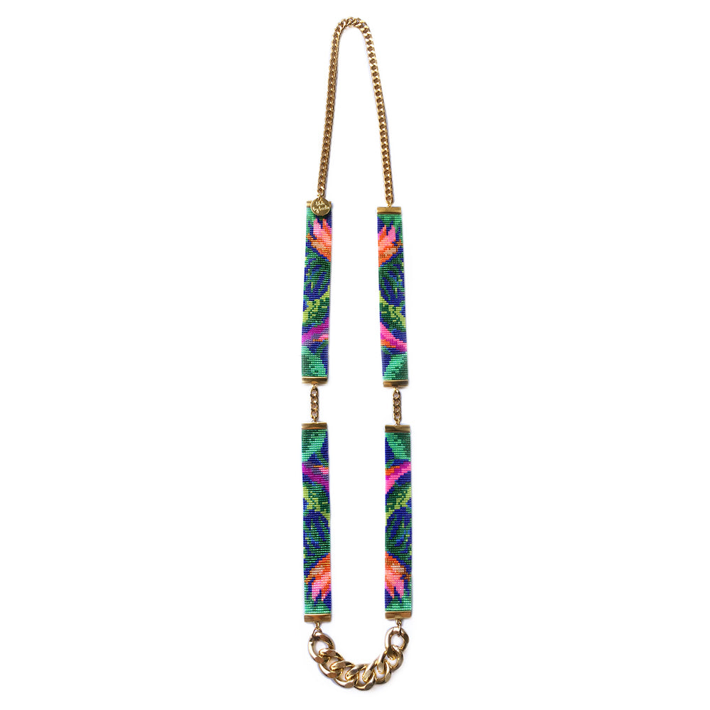 Floral Jungle Print Beaded Necklace