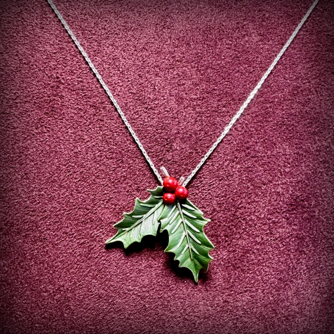 Silver Plated Holly & Berries Christmas Necklace