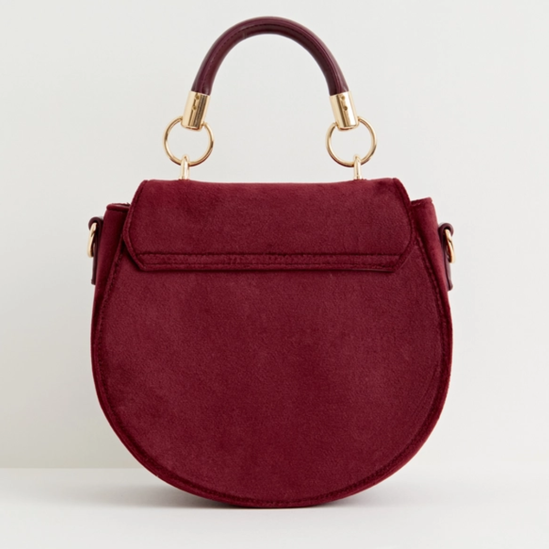 Fox & Mushroom Embroidered Velvet Saddle Purse