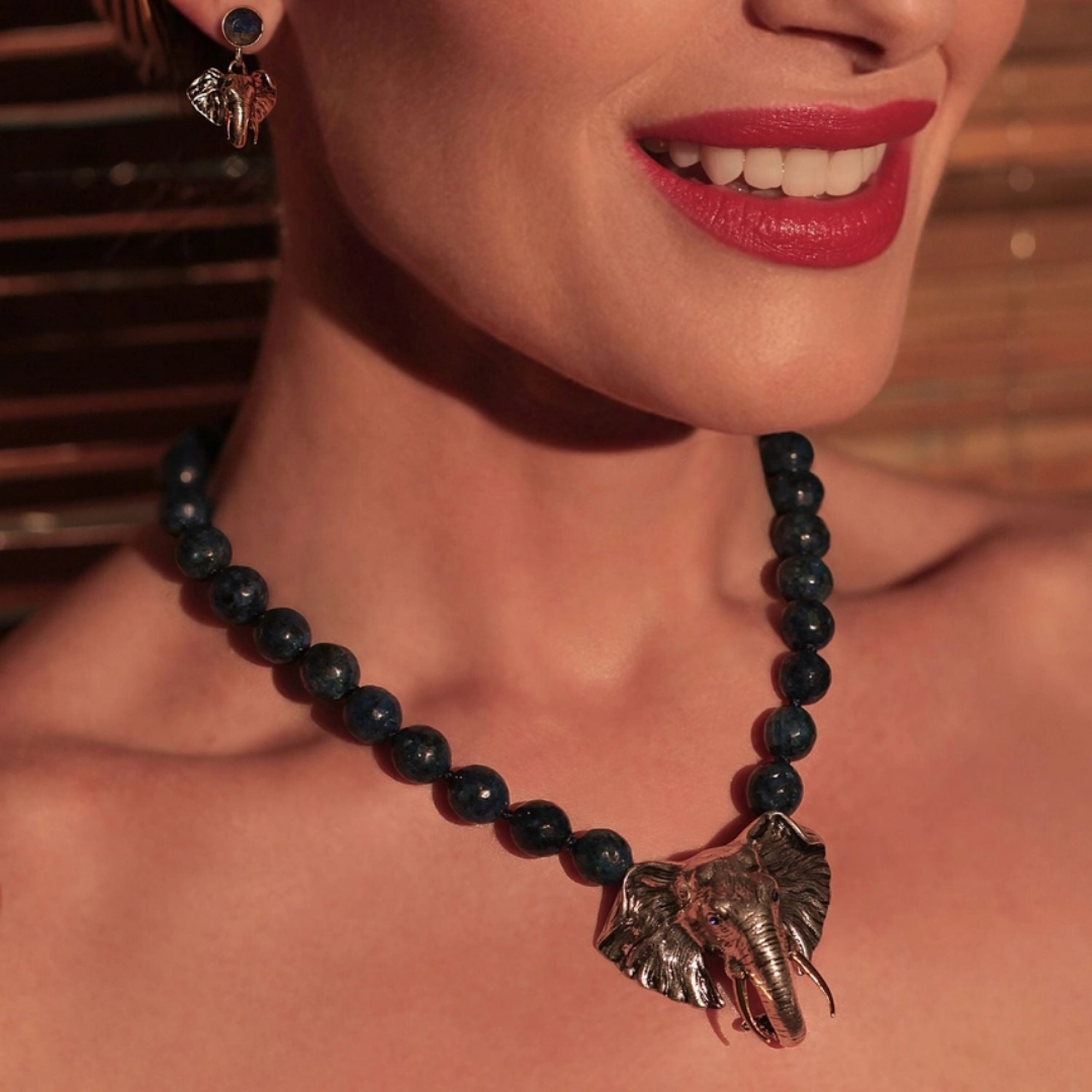 Elephant Head and Lapis Statement Necklace